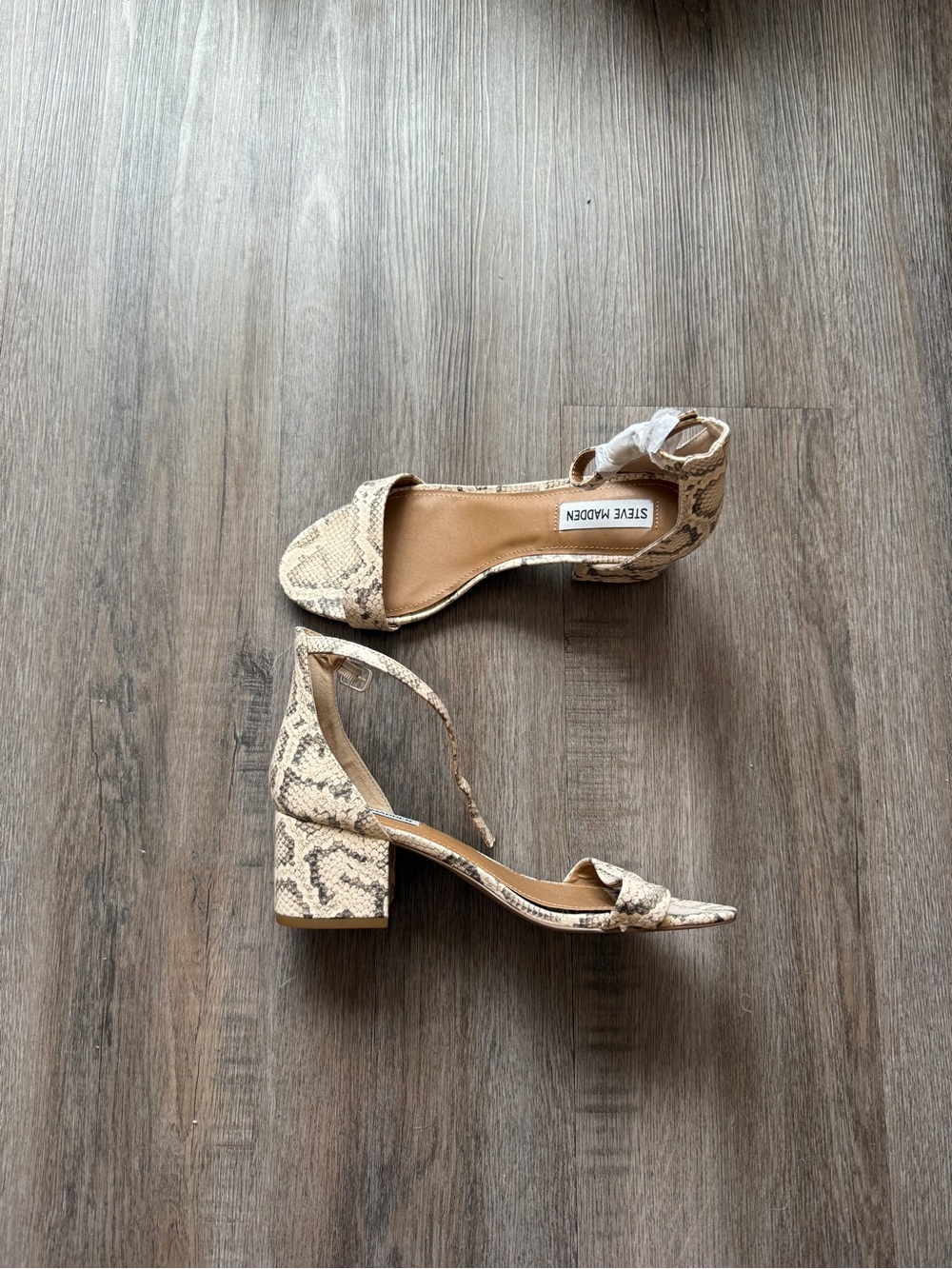 Steve Madden Women's Beige Snake-Print Ankle Strap Sandals